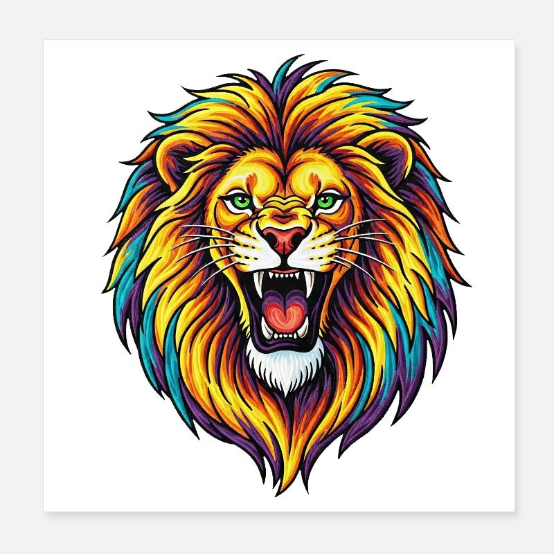 Explosion de Lion Arc-en-ciel Néon Poster 20 x 20 cm