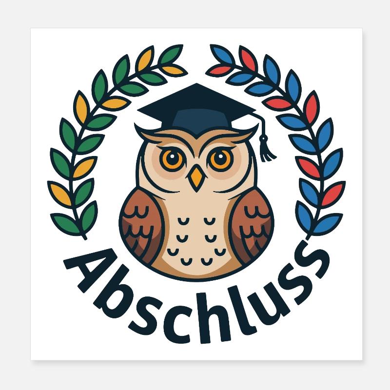 Abschluss-Eule mit Kranz und Mütze Poster 20x20 cm