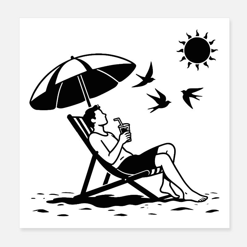 Relaxing in a deck chair on the beach Poster 8" x 8" (20x20 cm)