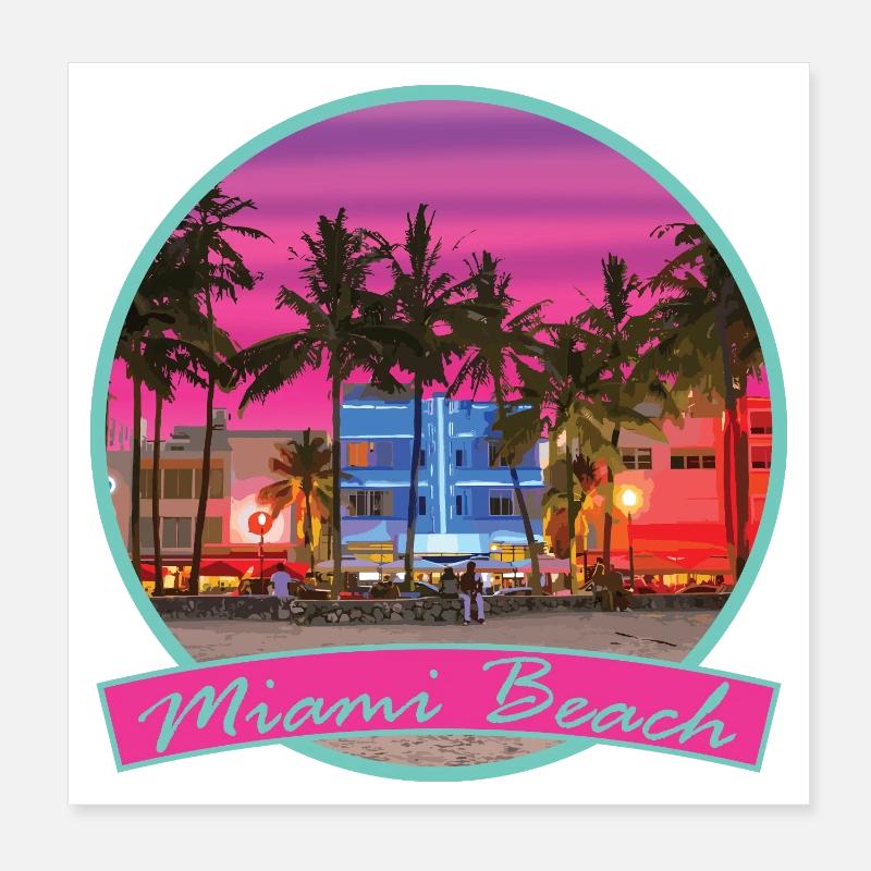 Vaporwave rétro des années 80 à Miami Beach - Poster 20 x 20 cm - blanc