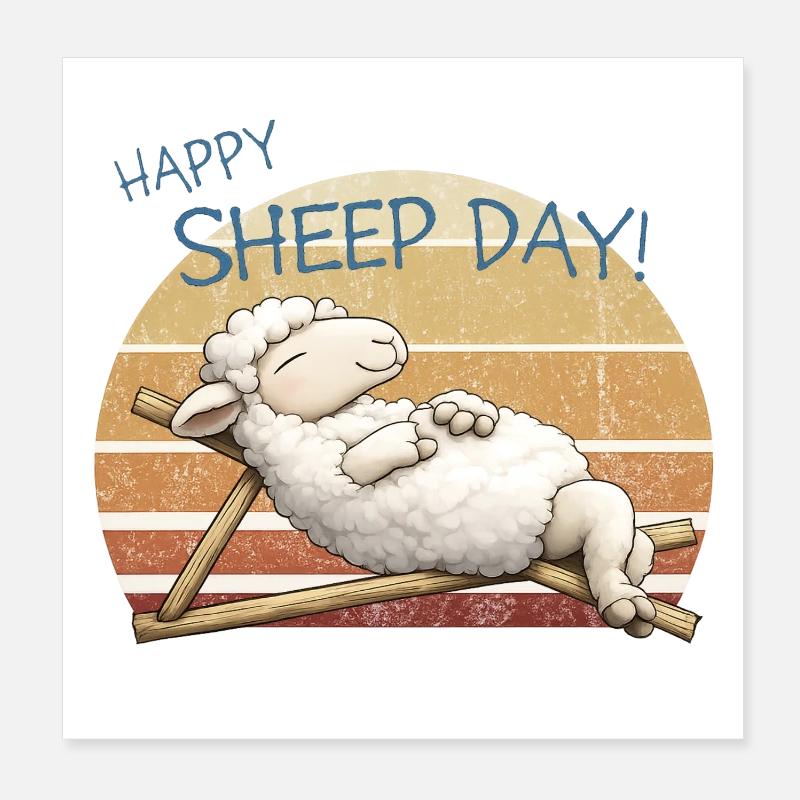 Happy Sheep Day Retro Sunset Poster 20x20 cm