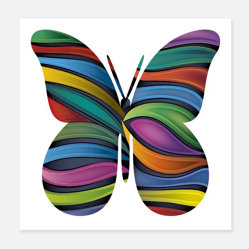 Rainbow Stripe Butterfly Poster 8" x 8" (20x20 cm)