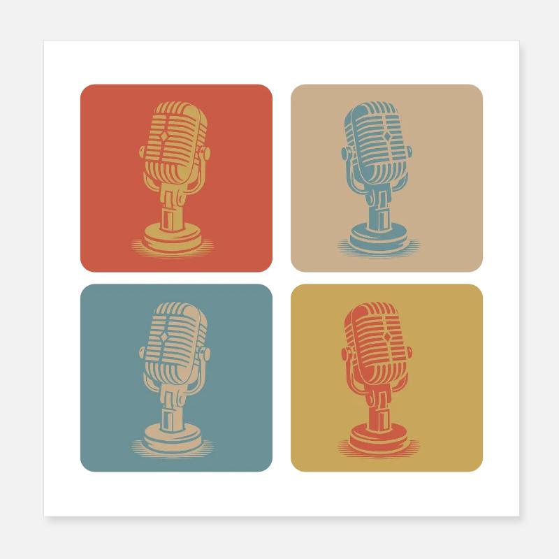 Retro Microphone Pop Art Poster 8" x 8" (20x20 cm)