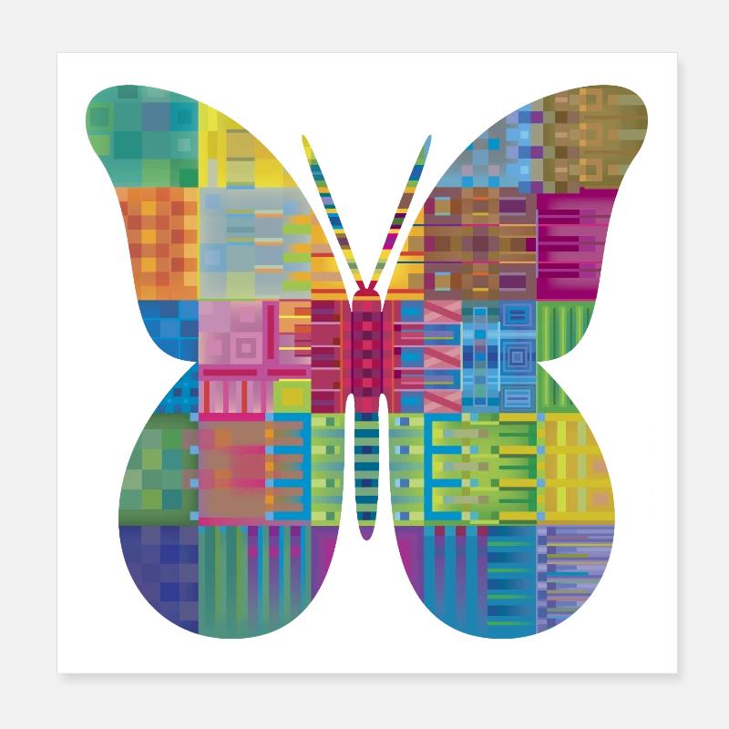 Bunter Patchwork-Schmetterling Poster 20x20 cm