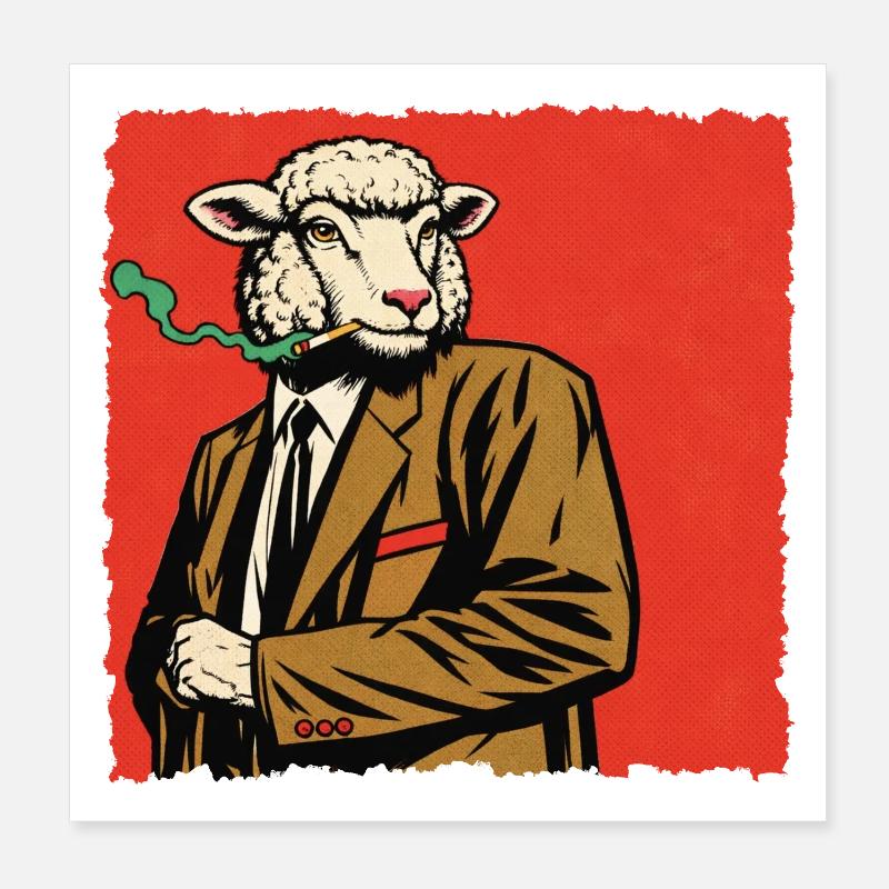 Lamb in a suit with a whistle Poster 8" x 8" (20x20 cm)