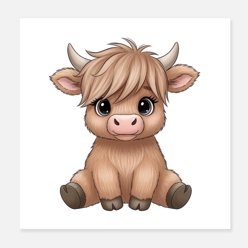 Bébé vache avec poney en poney Poster 20 x 20 cm
