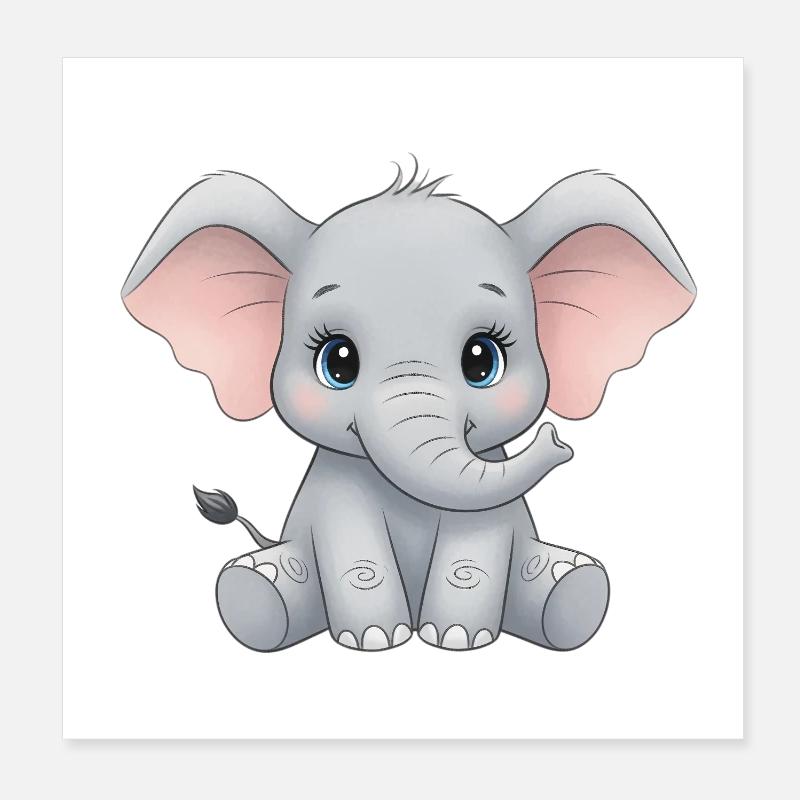 Dessin animé câlin bébé éléphant Poster 20 x 20 cm