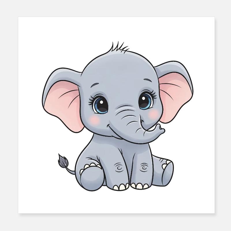Dessin animé câlin bébé éléphant Poster 20 x 20 cm