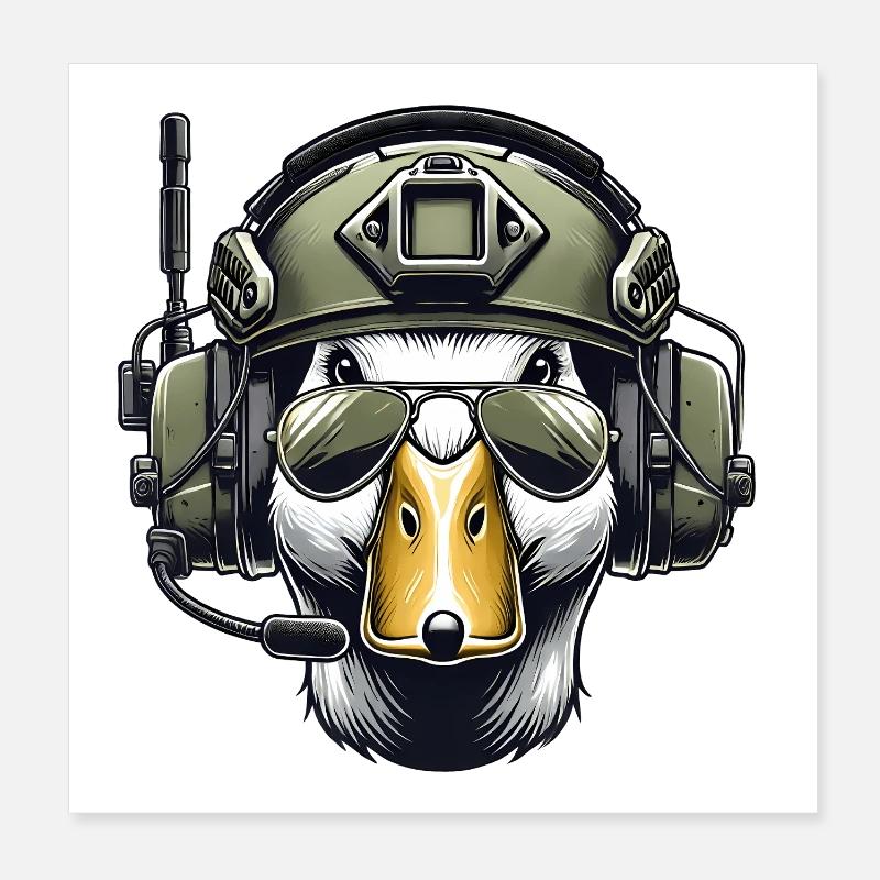 Tactical Duck with Headset Poster 8" x 8" (20x20 cm)