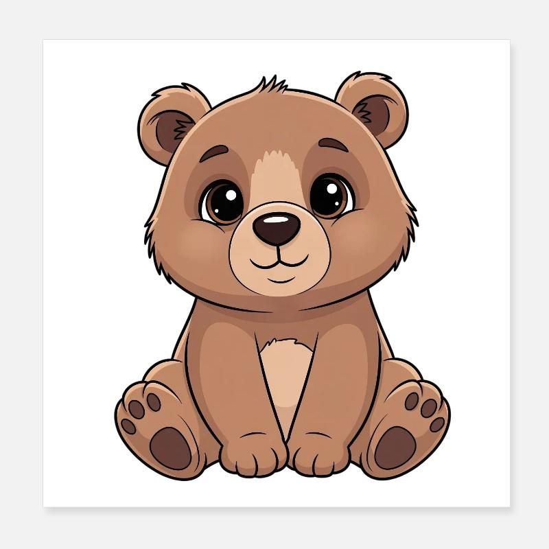 Cuddly Bear Cartoon - Cute Brown Poster 8" x 8" (20x20 cm)