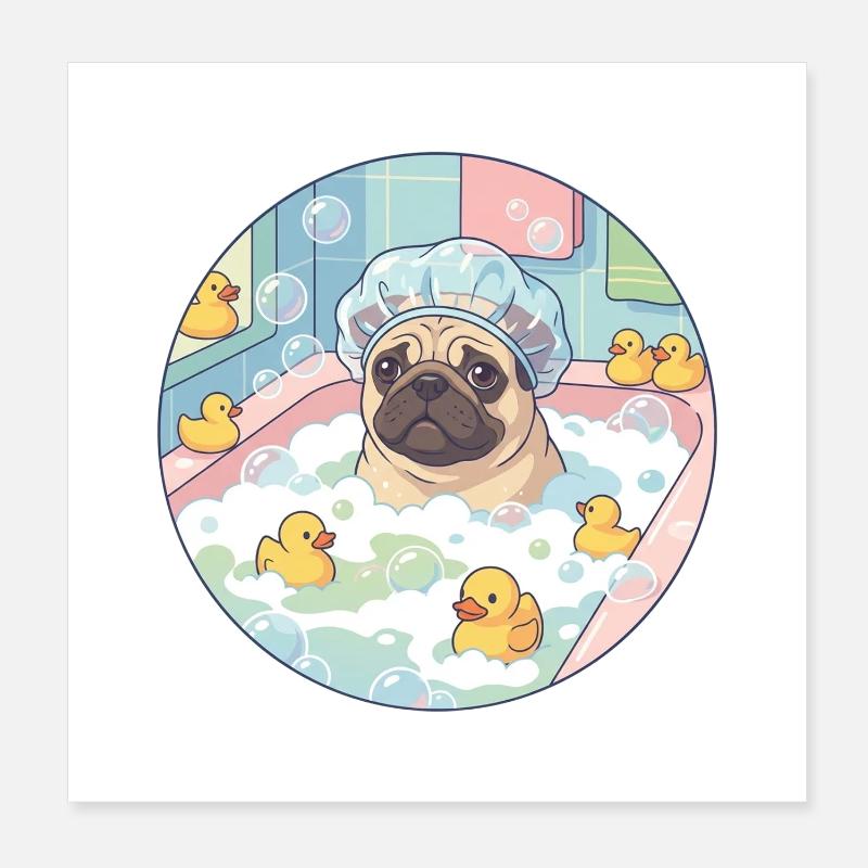 Journée de bain de carlin Poster 20 x 20 cm