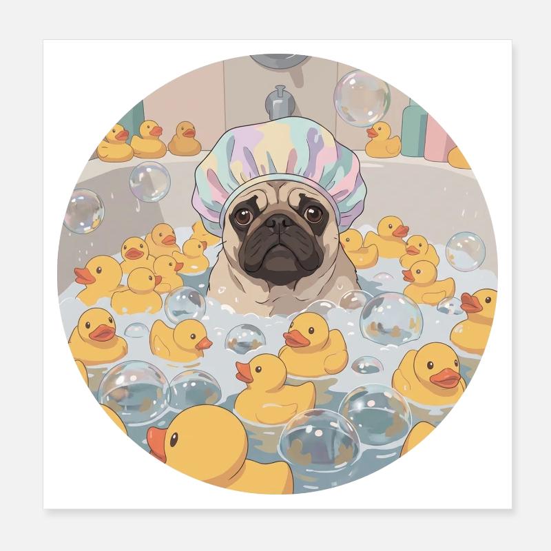 Mops in the bubble bath Poster 8" x 8" (20x20 cm)
