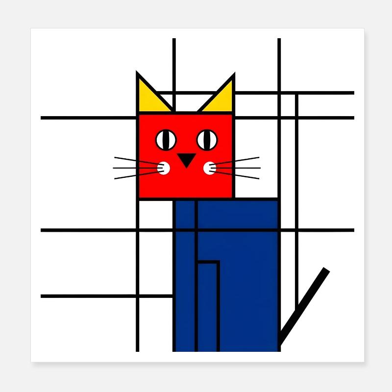 Abstract Cat Art - Geometric Mondrian Poster 8" x 8" (20x20 cm)