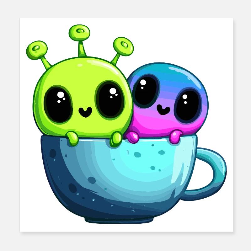 Kleines Alien-Paar in der Teetasse Poster 20x20 cm