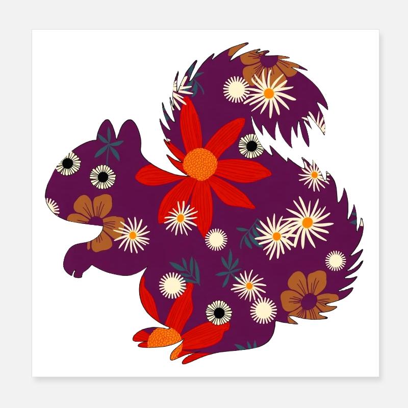 cute small animals, floral pattern Poster 8" x 8" (20x20 cm)