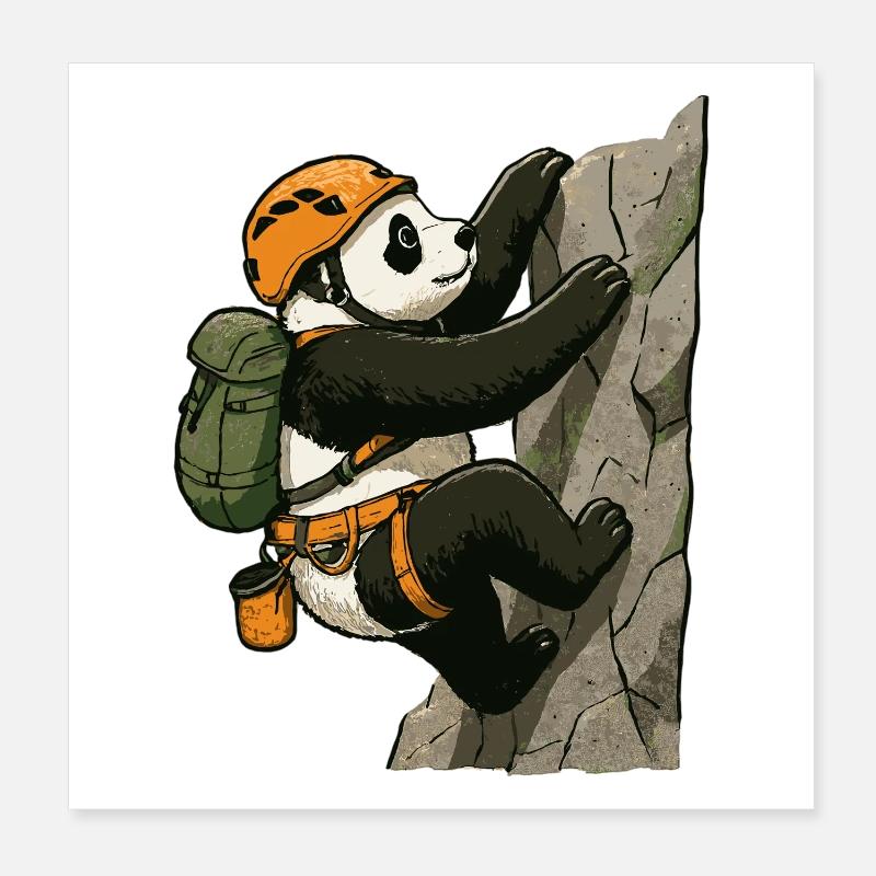 Bloc panda avec du matériel d’escalade Poster 20 x 20 cm