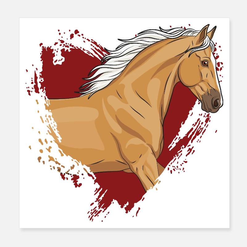 Ein Palomino-Pferd und ein rotes Herz Poster 20x20 cm
