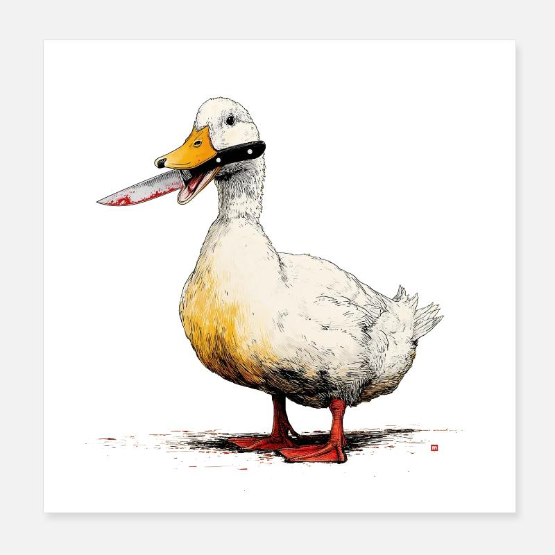 Duck with knife in its beak Poster 8" x 8" (20x20 cm)
