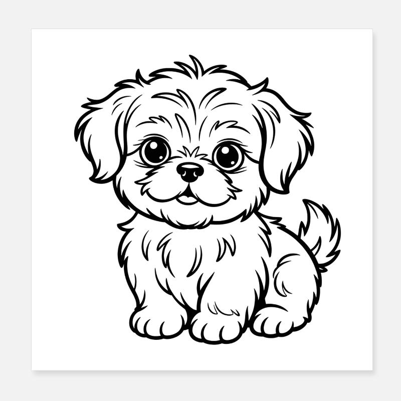 Dessin au trait du Chien Câlin Poster 20 x 20 cm