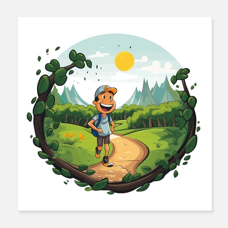 Wanderer am Waldpfad Poster 20x20 cm