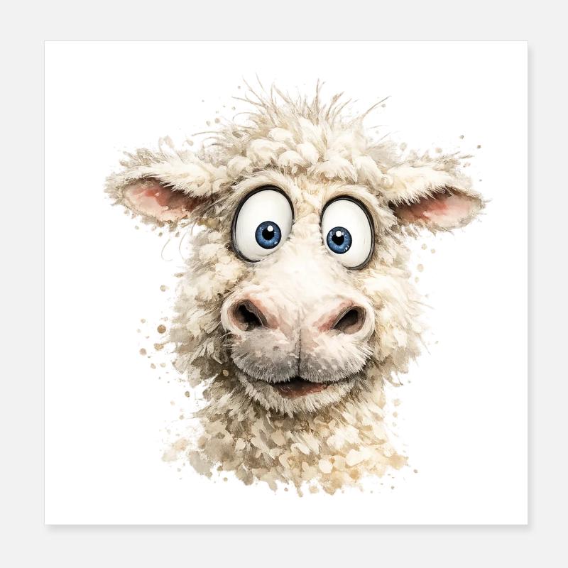 Laughing Sheep Cartoon Pop Poster 8" x 8" (20x20 cm)