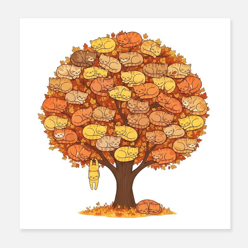 Cat Tree Autumn - Cute Sleeping Cats Design Poster 8" x 8" (20x20 cm)