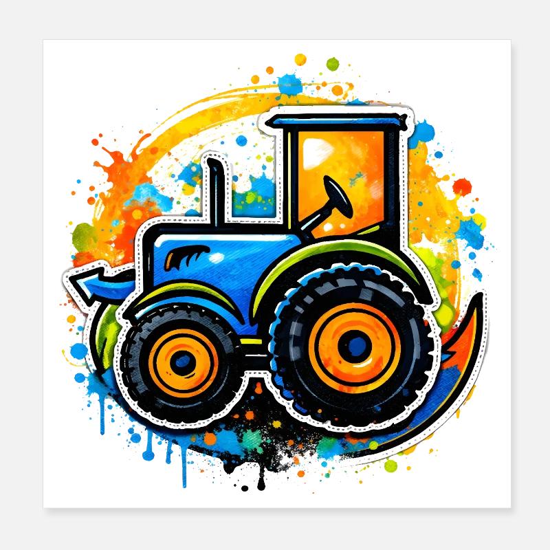 Colorful tractor in graffiti style Poster 8" x 8" (20x20 cm)
