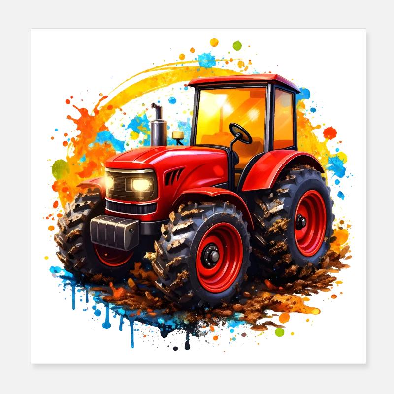 Roter Traktor mit Farbspritzern  Poster 20x20 cm