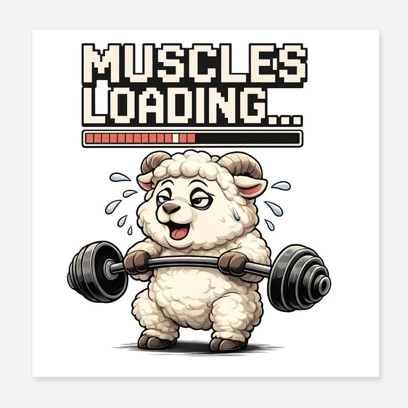 Muskel-Loading Lamm beim Krafttraining Poster 20x20 cm