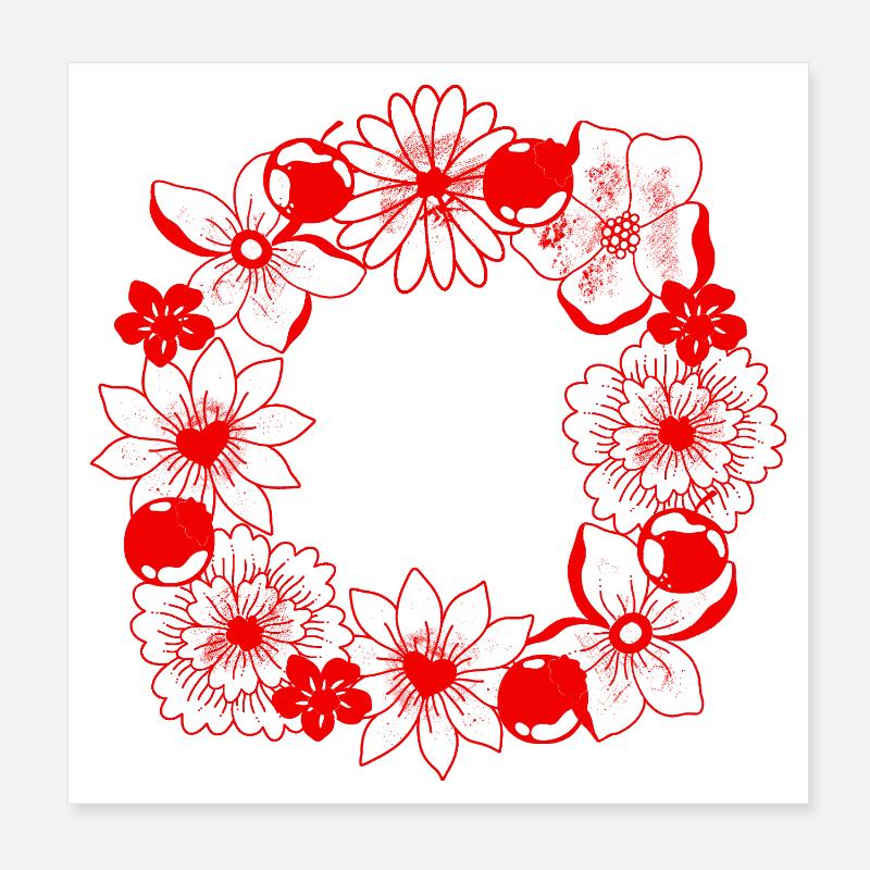 Red flower circle frame Poster 8" x 8" (20x20 cm)