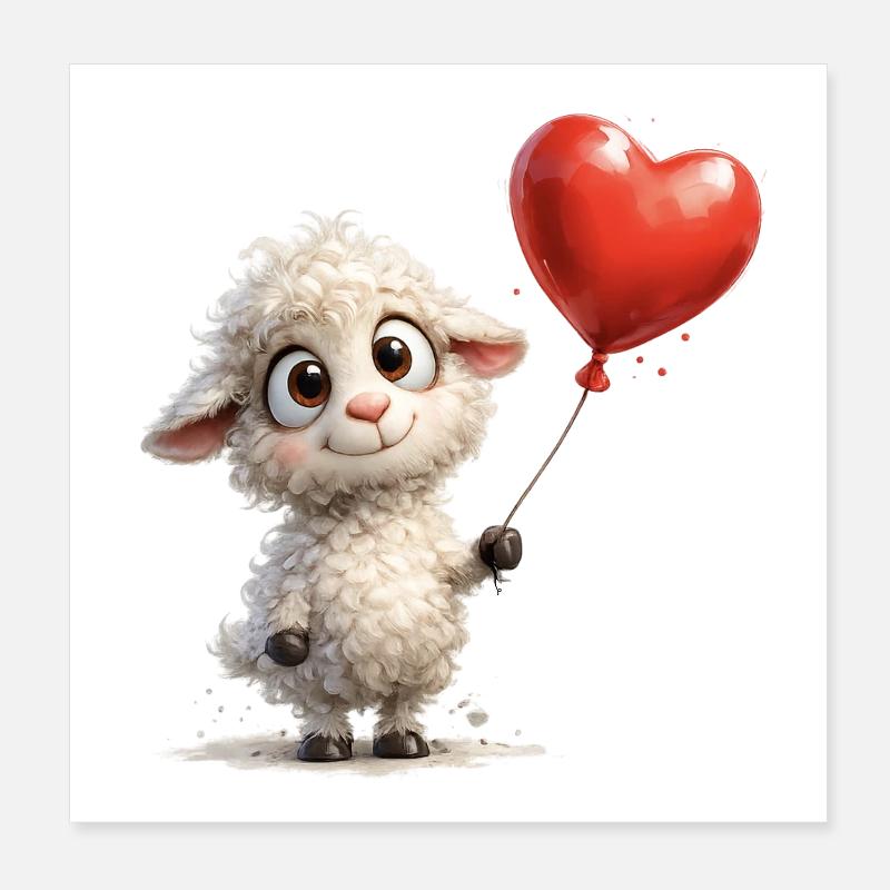 Lamm mit Herzballon Poster 20x20 cm