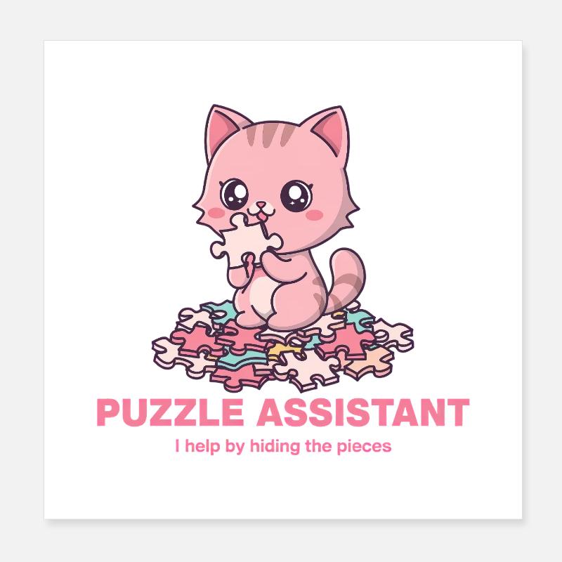 Aide au puzzle et citation pour chat Poster 20 x 20 cm