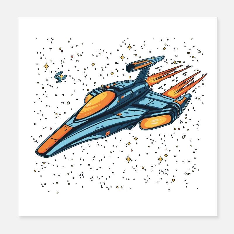 Retro futuristic spaceship moving fast into space Poster 20 x 20 cm