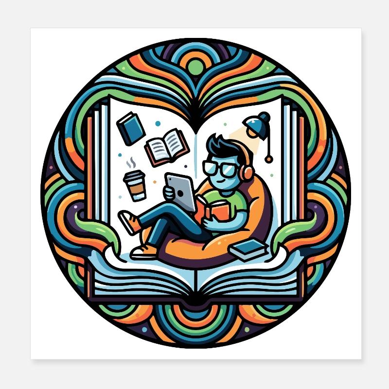 Monde du Livre dans le Cosmos Couleur Rat de Bibliothèque Rat de Bibliothèque Poster 20 x 20 cm