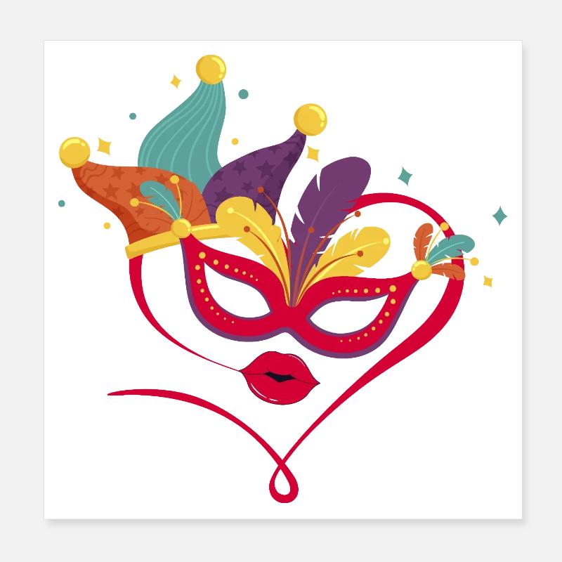 Masque de carnaval avec des plumes colorées Poster 20 x 20 cm