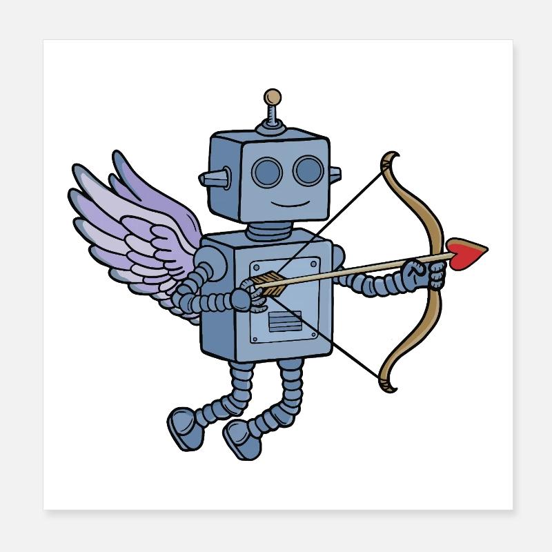 Mignon Cupidon Steampunk Robot avec Flèche en Cœur Poster 20 x 20 cm