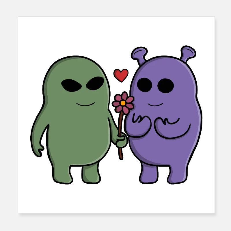 Couple extraterrestre intergalactique mignon Poster 20 x 20 cm