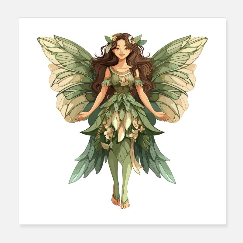 Fée de la forêt en robe de feuilles Poster 20 x 20 cm