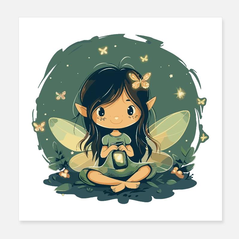 Waldfee mit Laterne Poster 20x20 cm