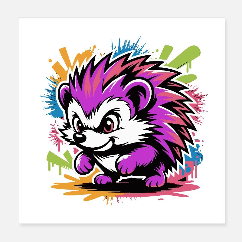 Neon Fraffiti Igel Farbexplosion Poster 20x20 cm