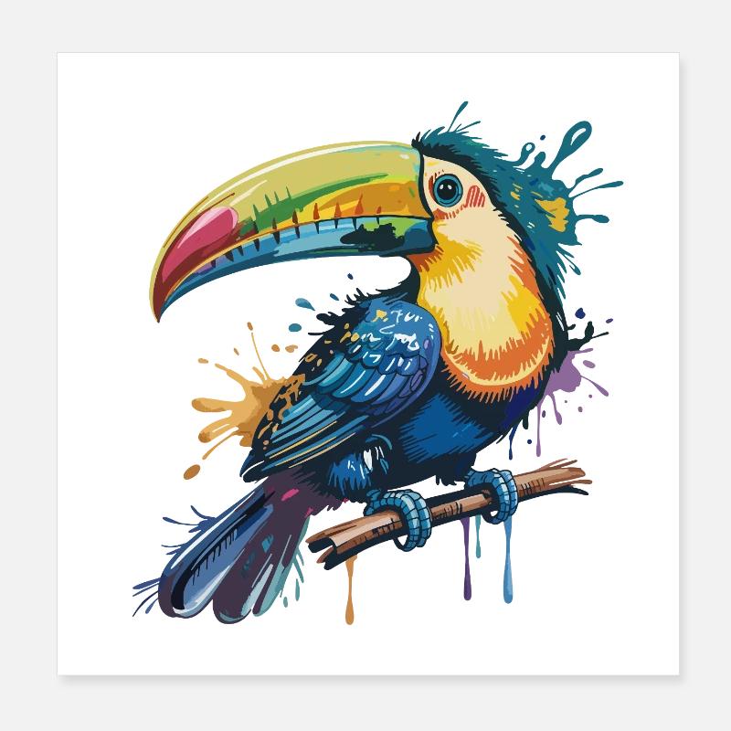 Bunter Tukan Farbexplosion Poster 20x20 cm