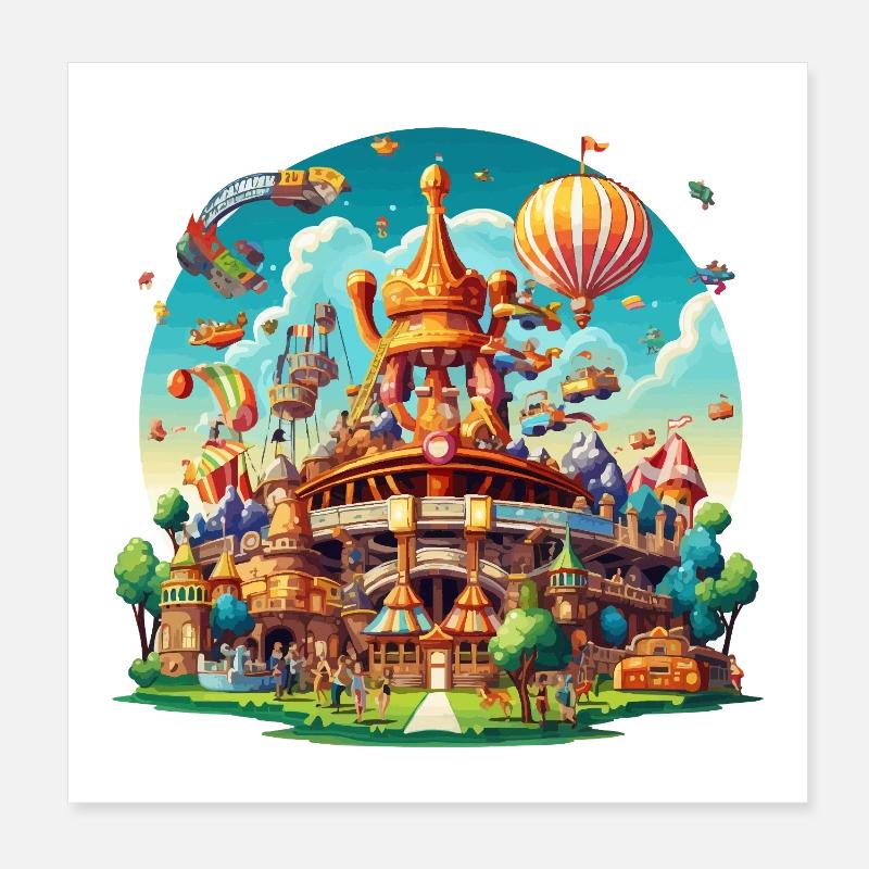 Fantasy Park Airship Carousel Poster 8" x 8" (20x20 cm)