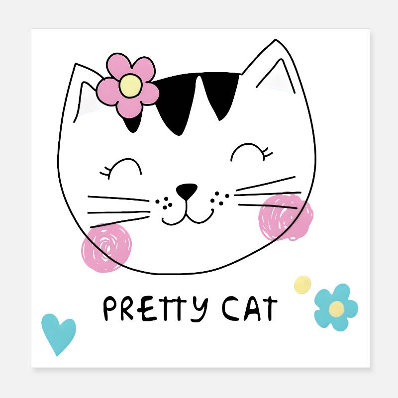 Chat Joli – Chat mignon avec une fleur pour filles Poster 20 x 20 cm