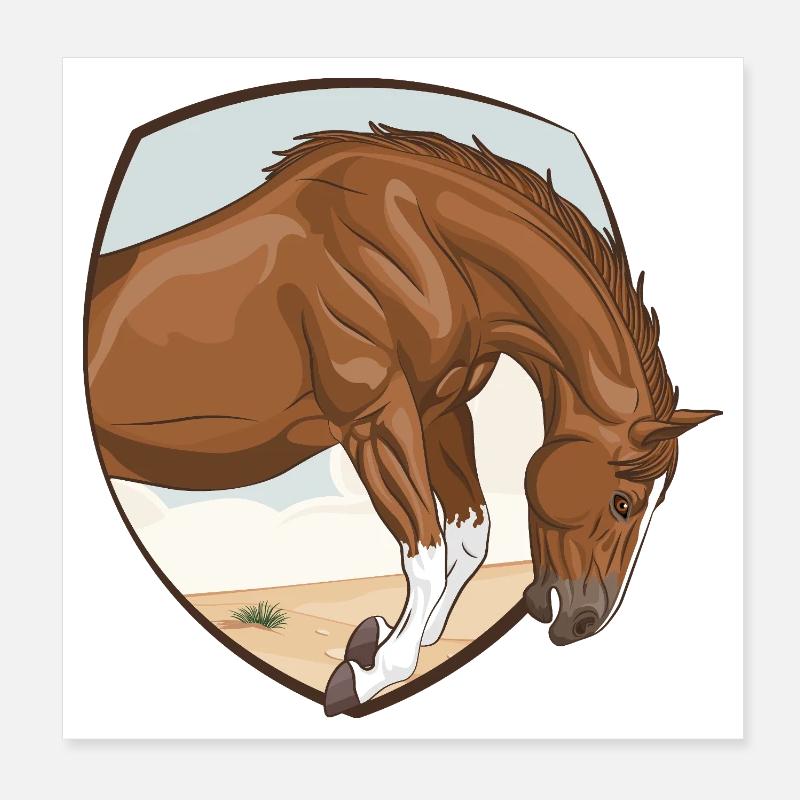 Ein Pferd, das in ein Feld springt Poster 20x20 cm