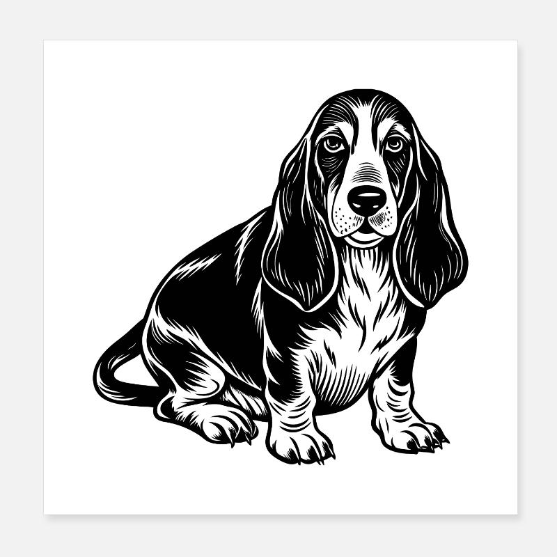 Dackel sitzt - Poster 20x20 cm - Weiß