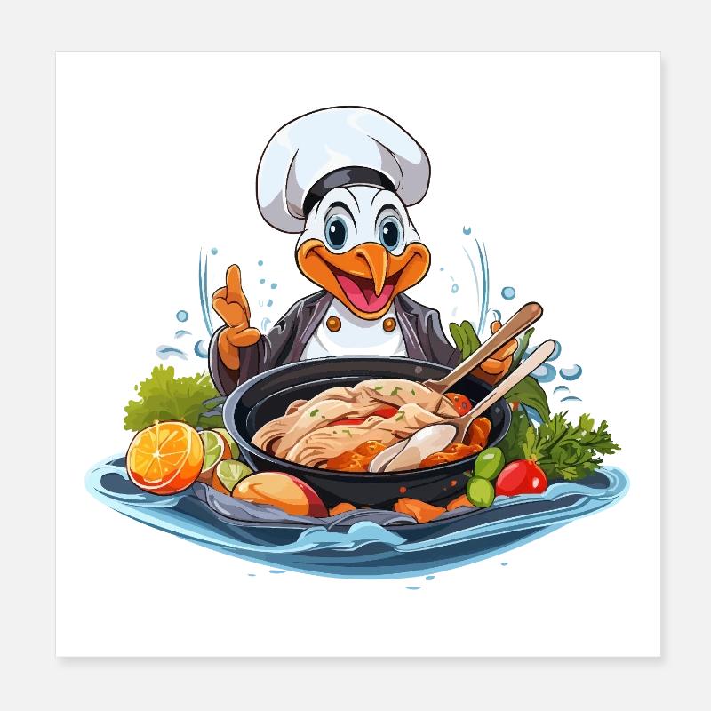 Chef canard préparant un ragoût coloré Poster 20 x 20 cm