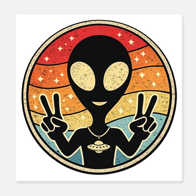 Alien Peace Retro Sticker Poster 8" x 8" (20x20 cm)