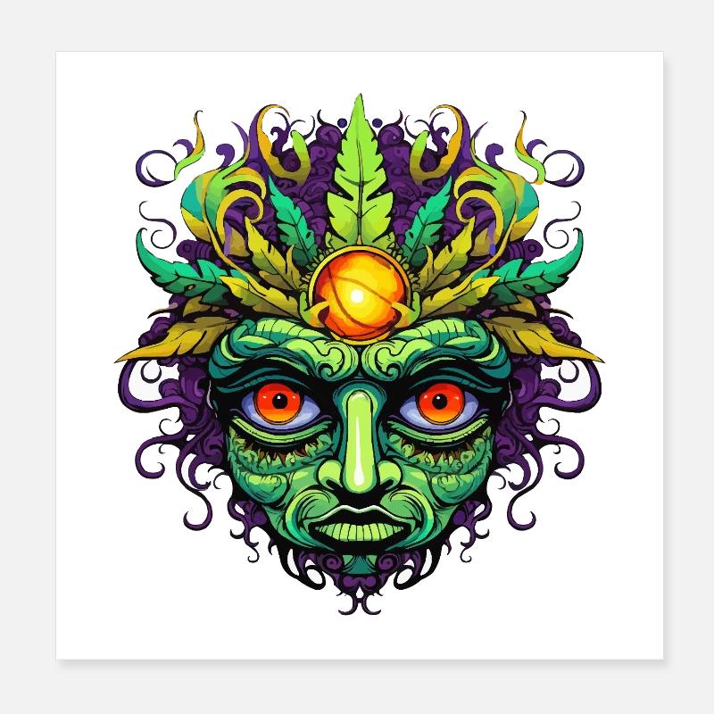 Psychedelisches Maskengesicht mit Sonnenkrone Poster 20x20 cm