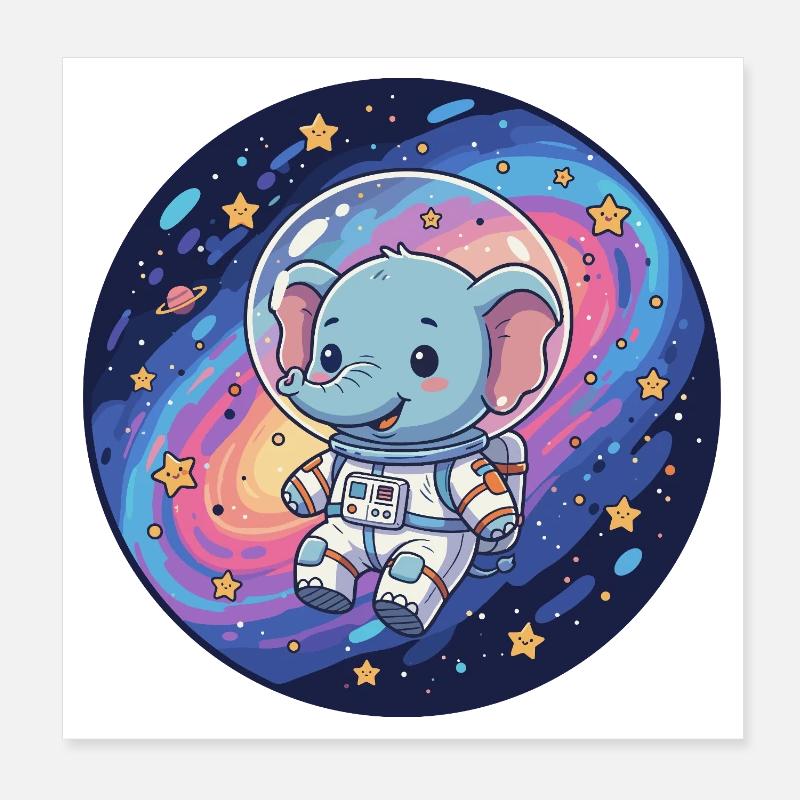 Éléphant spatial dans le casque d’astronaute Poster 20 x 20 cm