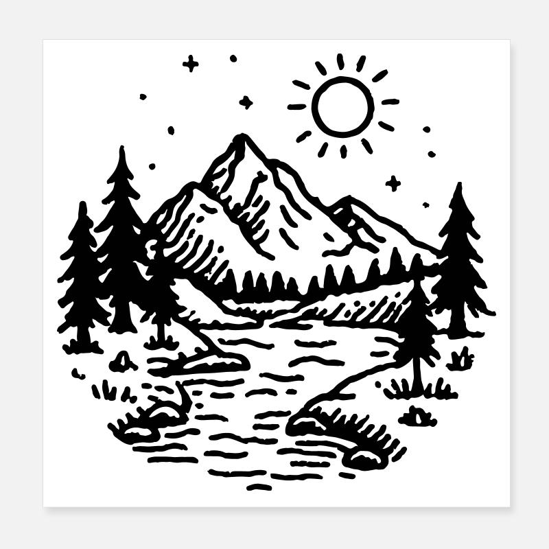 Mountains Landscape Forest Poster 8" x 8" (20x20 cm)
